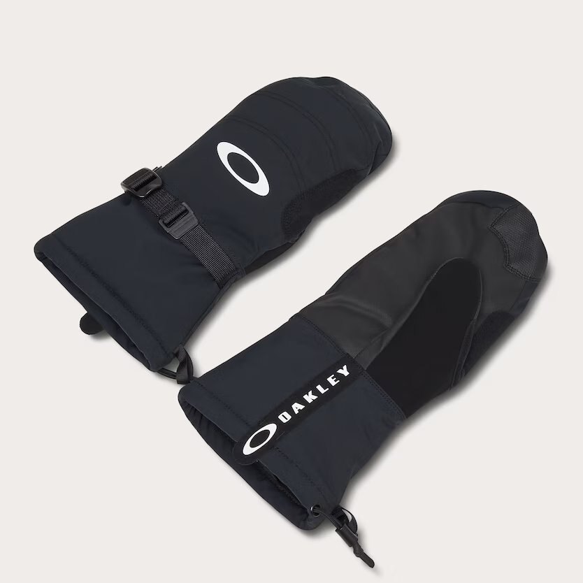 Muffole da neve Oakley Powder Ridge nere con polsino lungo e cinturino di chiusura, viste dal dorso.