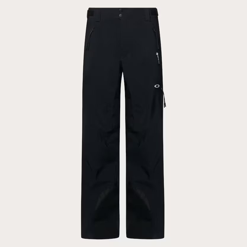 Pantalone da sci Oakley Unbound Gore-Tex Shell 2.0 nero, con cerniere di ventilazione sulle cosce, visto di fronte.